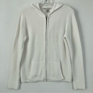 Jillian and Nicole White Cotton Hooded Cardigan Zippered Sweater